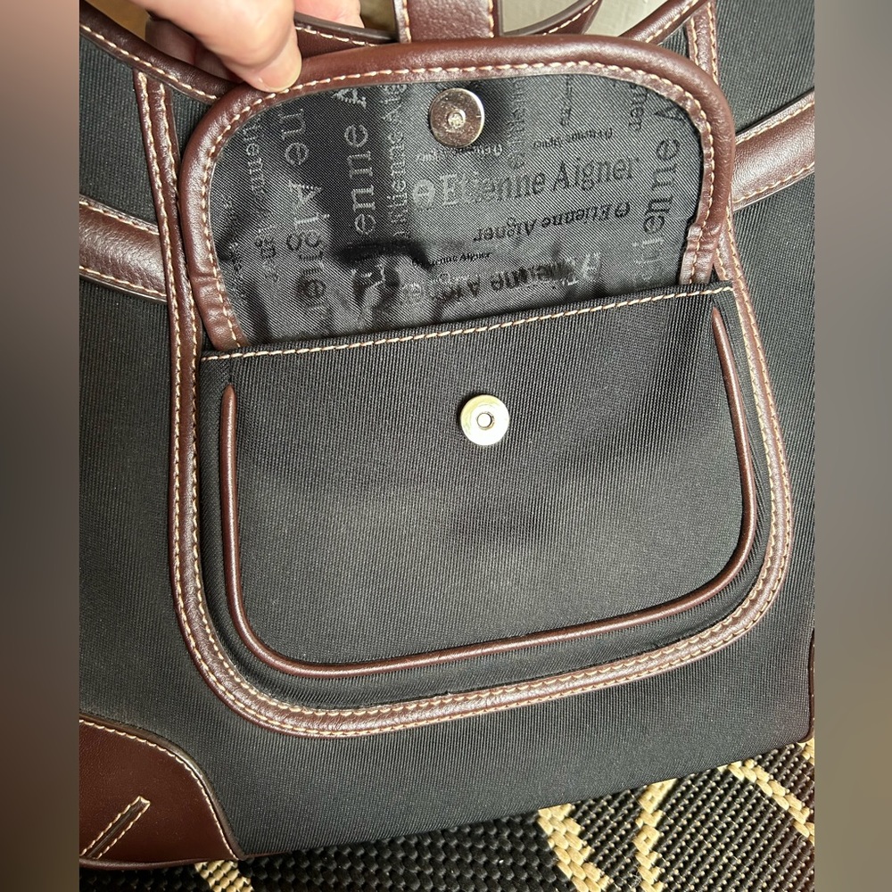 Vtg Etienne Aigner Black Canvas with Dark Brown Trim Shoulder Bag - Picture 5 of 12